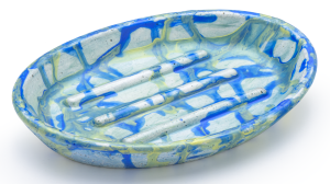 SVIS DESIGN Mydelniczka betonowa 15 cm ORION BASIC FLOW niebiesko - żółta