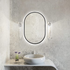 Smartwoods BRIGHT PASTILLE lustro 95x40 cm owalne z oświetleniem LED czarne barwa światła ciepła