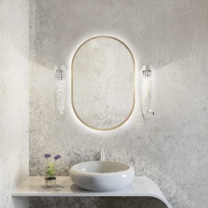 Smartwoods BRIGHT PASTILLE lustro 95x40 cm owalne z oświetleniem LED złote barwa światła neutralna