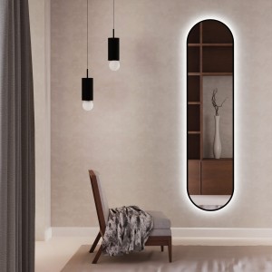 Smartwoods BRIGHT PASTILLE lustro 155x40 cm owalne z oświetleniem LED czarne barwa światła ciepła