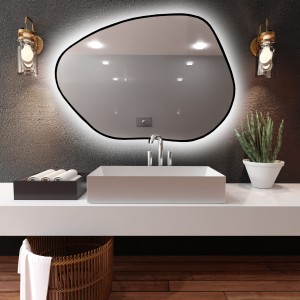 Baltica Design TINY BORDER BRIGHT STAIN I lustro 50x36 cm nieregularne z oświetleniem LED czarne barwa światła ciepła