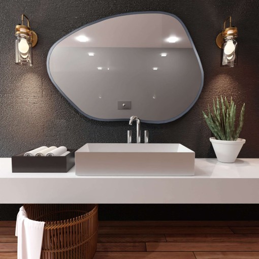 Baltica Design TINY BORDER BRIGHT STAIN I lustro 60x43 cm nieregularne z oświetleniem LED srebrne