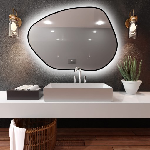 Baltica Design TINY BORDER BRIGHT STAIN I lustro 70x50 cm nieregularne z oświetleniem LED czarne