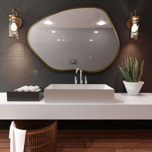Baltica Design TINY BORDER BRIGHT STAIN I lustro 80x57 cm nieregularne z oświetleniem LED złote