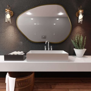 Baltica Design TINY BORDER BRIGHT STAIN I lustro 100x72 cm nieregularne z oświetleniem LED złote barwa światła zimna