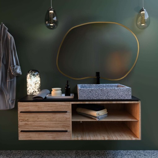 Baltica Design TINY BORDER BRIGHT STAIN II lustro 80x57 cm nieregularne z oświetleniem LED złote