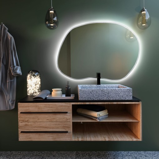 Baltica Design TINY BORDER BRIGHT STAIN II lustro 90x64 cm nieregularne z oświetleniem LED białe