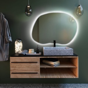Baltica Design TINY BORDER BRIGHT STAIN II lustro 100x70 cm nieregularne z oświetleniem LED białe barwa światła ciepła