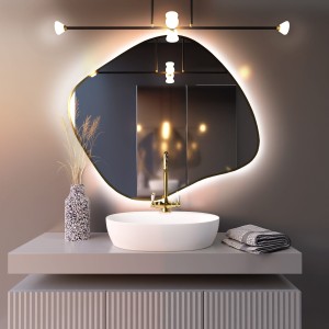 Baltica Design TINY BORDER BRIGHT STAIN III lustro 50x43 cm nieregularne z oświetleniem LED złote barwa światła zimna