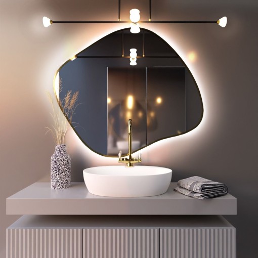 Baltica Design TINY BORDER BRIGHT STAIN III lustro 60x52 cm nieregularne z oświetleniem LED złote