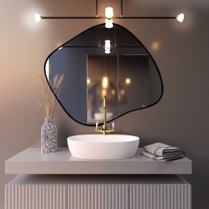 Baltica Design TINY BORDER BRIGHT STAIN III lustro 80x70 cm nieregularne z oświetleniem LED czarne barwa światła zimna