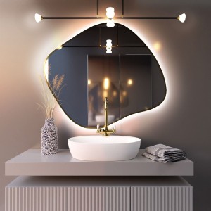 Baltica Design TINY BORDER BRIGHT STAIN III lustro 80x70 cm nieregularne z oświetleniem LED złote barwa światła neutralna