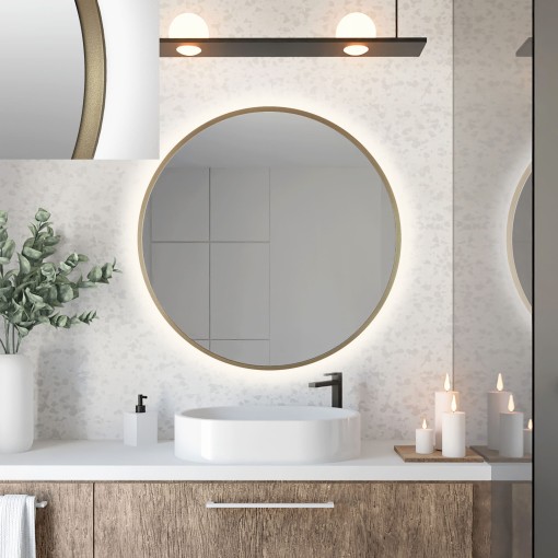Baltica Design TOP FRAME CADRE METAL lustro 60 cm okrągłe z oświetleniem LED mosiężne