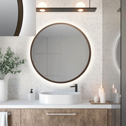 Baltica Design TOP FRAME CADRE METAL lustro 70 cm okrągłe z oświetleniem LED brązowe