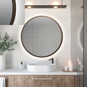Baltica Design TOP FRAME CADRE METAL lustro 80 cm okrągłe z oświetleniem LED brązowe barwa światła ciepła