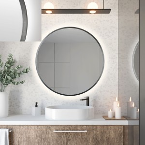 Baltica Design TOP FRAME CADRE METAL lustro 100 cm okrągłe z oświetleniem LED stalowe barwa światła zimna