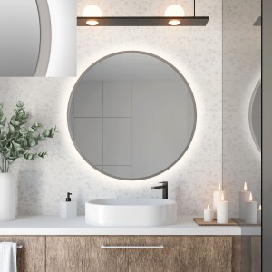 Baltica Design TOP FRAME CADRE CONCRETE lustro 80 cm okrągłe z oświetleniem LED beton ciemny barwa światła zimna