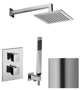 Paffoni Level LEQ518ZSC3AST termostatyczny 2-drożny podtynkowy zestaw prysznicowy stal szczotkowana