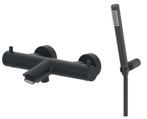 Paffoni Light LIQ023NO czarna bateria wannowa ścienna termostatyczna ze słuchawką prysznicową