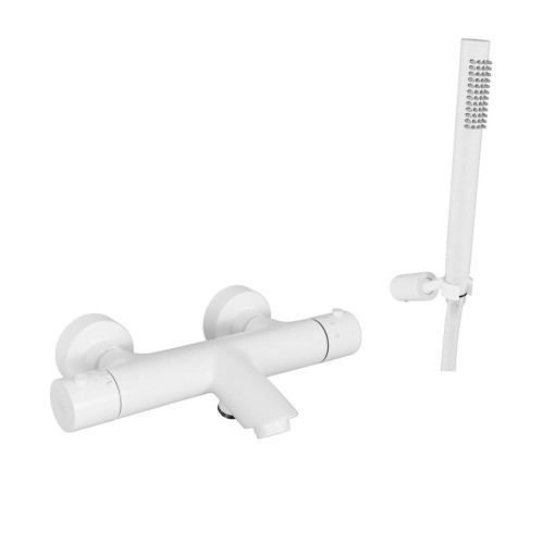 Paffoni Light LIQ023BO bateria wannowa termostatyczna ścienna ze słuchawką prysznicową biała