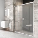 Wnęka łazienkowa z szarymi płytkami kamiennymi, z białą umywalką wiszącą oraz lustrem, z aluminiowymi drzwiami prysznicowymi, z mlecznym szkłem Ravak Blix BLDP4-200 0YVK0C00ZG 200x190