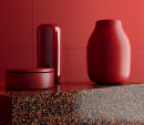 Płytka na blacie imitująca lastryko Leonardo Ceramica Endless ENDL 120R LLL, na ścinaie czerwone płytki barwione w masie Leonardo Ceramica Endless ENDL TU120R LLL