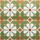 Płytka gresowa, podłogowa Equipe Rivoli Paris 20x20, połączenie koloru zielonego, brązowego oraz białego we florystycznym wzorze płytki patchworkowej