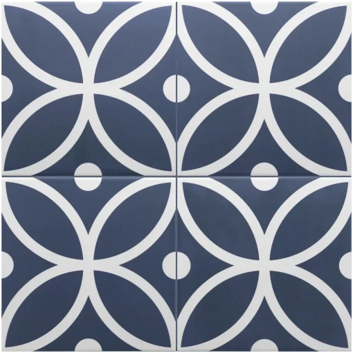 Gresowa, patchworkowa, geometryczna płytka podłogowa Equipe Rivoli Bergen Azul 20x20 w niebieskim kolorze