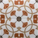 Gresowa płytka patchworkowa Equipe Rivoli Austin 20x20 z kwiatowym efektem patchworku w brązowym i białym kolorze