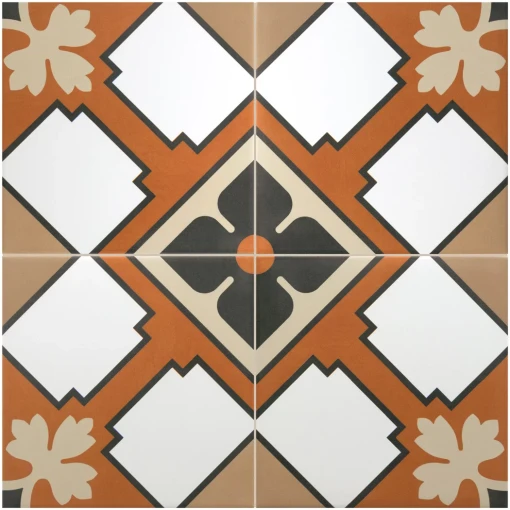 Gresowa, geometryczna, patchworkowa płytka Equipe Rivoli Turin 20x20 w brązowym i białym kolorze