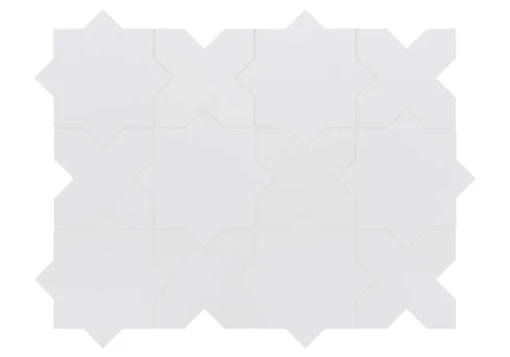 Płytka gresowa w geometrycznym kształcie w białym kolorze Equipe Porto Cross White 12x12 wymieszana z płytkami Star tej samej serii producenta Equipe