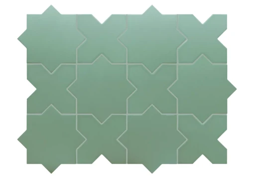 Płytka gresowa monokolor Equipe Porto Cross Pickle Green 12x12 połączona z płytką Star tej samej serii producenta Equipe