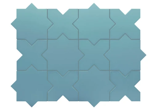 Płytka gresowa, monokolor o geometrycznych kształtach Equipe Porto Cross Azure 12x12 w połączeniu z płytką Star tej samej serii producenta Equipe