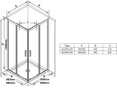 Tabela z parametrami technicznymi wraz z rysunkiem kabiny prysznicowej 80x80x195 cm, Ravak Blix Slim BLSRV2-80 X1LM40C00Z1
