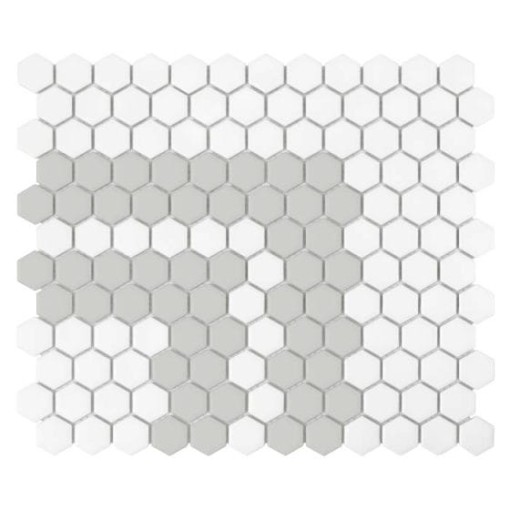 Gresowa, dekoracyjna, podłogowa, heksagonalna mozaikaDunin House Loves Mini Hexagon Stripe 2.2.A Matt 26x30 w odcieniach bieli i szarości