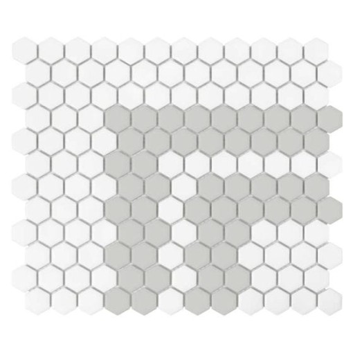 Gresowa, dekoracyjna, podłogowa, heksagonalna mozaikaDunin House Loves Mini Hexagon Stripe 2.3.A Matt 26x30 w odcieniach bieli i szarości
