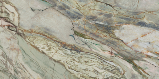 Płytka gresowa szkliwiona imitująca marmur, w kolorze zielonym z żyłami, powierzchnia poler Paradyż Ceramika Abstract Green Poler 59,8x119,8
