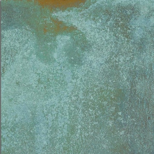 Płytka gresowa imitująca metal w kolorze turkusowym z widocznym efektem rdzy, matowa powierzchnia Caesar Alchemy TC. Mint Matt 60x60