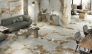 Biuro z salą konferencyjną, wyłożone płytkami gresowymi Medley Ambience Molato 60x120, Włoskiego producenta Century o wykończeniu satynowym, biało/brązowa płytka imitująca kamień