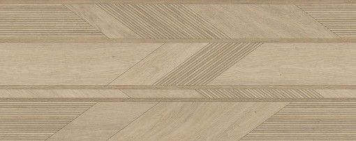 Ścienna płytka imitująca drewniane lamele Gent Arrow 3D Arce 59,6x150 hiszpańskiego producenta Porcelanosa w kolorach jasnego dębu
