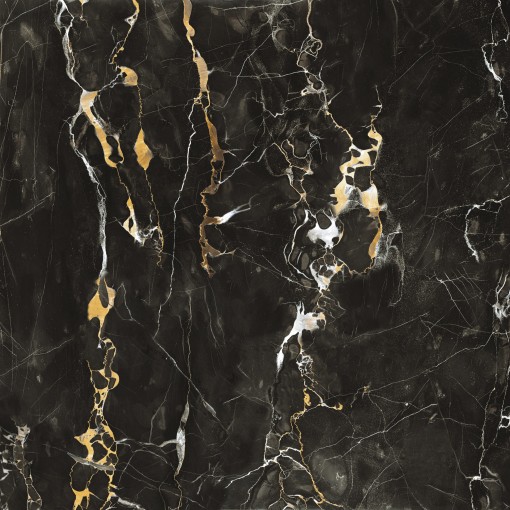 Płytka gresowa, w kolorze czarnym ze złotymi żyłami, imitująca marmur Mirage Jewels Black Gold Lucido JW11 60x60 TV53
