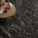 Płytki podłogowe czarne ze złotymi żyłami, imitujące marmur, w połysku Mirage Jewels Black Gold Lucido JW11 60x60