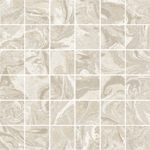 Mozaika imitująca beton z efektem mieszania farby w kolorze kremowym, w matowym wykończeniu Arcana Spuma Mosaic Frappe 30x30