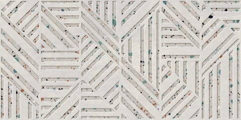 Płytka ścienna, lastryko w kolorze białym, matowa z efektem 3D Prissmacer Ess. Rlv. Gobi Bianco Matt 60x120