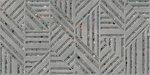Płytka ścienna, lastryko w kolorze szarym, matowa z efektem 3D Prissmacer Ess. Rlv. Gobi Grigio Matt 60x120