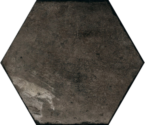 Płytka gresowa w kształcie heksagonu, imitująca beton w kolorze czarnym, naturalna, matowa powierzchnia Fioranese Petite Esagona Nero Naturale 25x22 CF207EX. Płytki inspirowane francuską podłogą cotto.