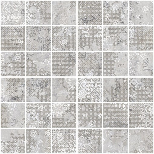 Mozaika pachwork w kolorze szarym, naturalna powierzchnia Aparici Rug Grey Nat Mosaico 29,75x29,75