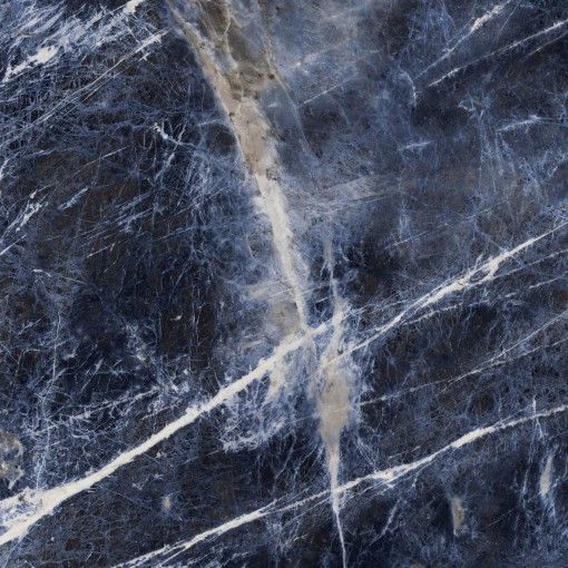 Połyskująca płytka imitująca marmur w niebieskim kolorze z bialymi żyłami, Marazzi Grande Marble Look Sodalite Blu Lux 120x120 cm MEN3