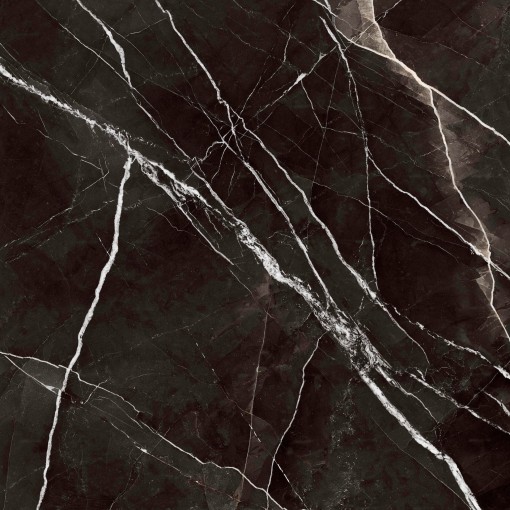 Połyskująca płytka imitująca marmur w czarnym kolorze z białymi żyłami, Marazzi Grande Marble Look Calacatta Black Lux 120x120 cm MEN5