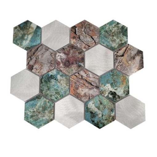 Dunin Allumi Hexagon Patina 73 30x26 wielokolorowa metalowa mozaika ścienna dekoracyjna
